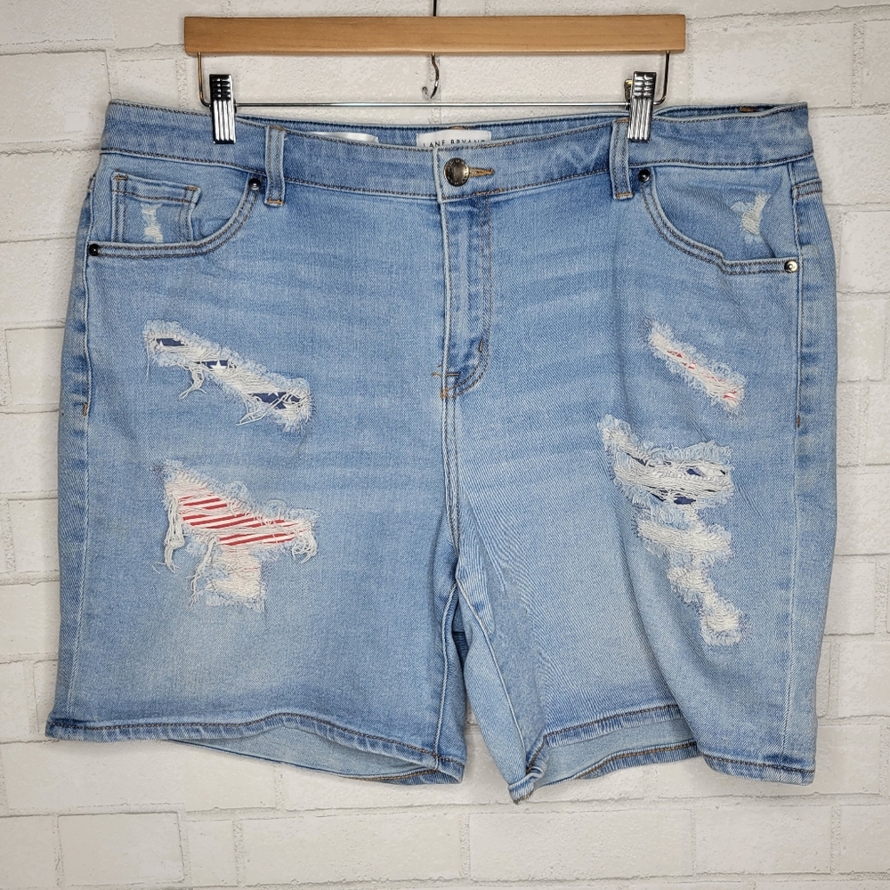 Lane Bryant Mid Rise USA Light Wash Distressed Midi Shorts